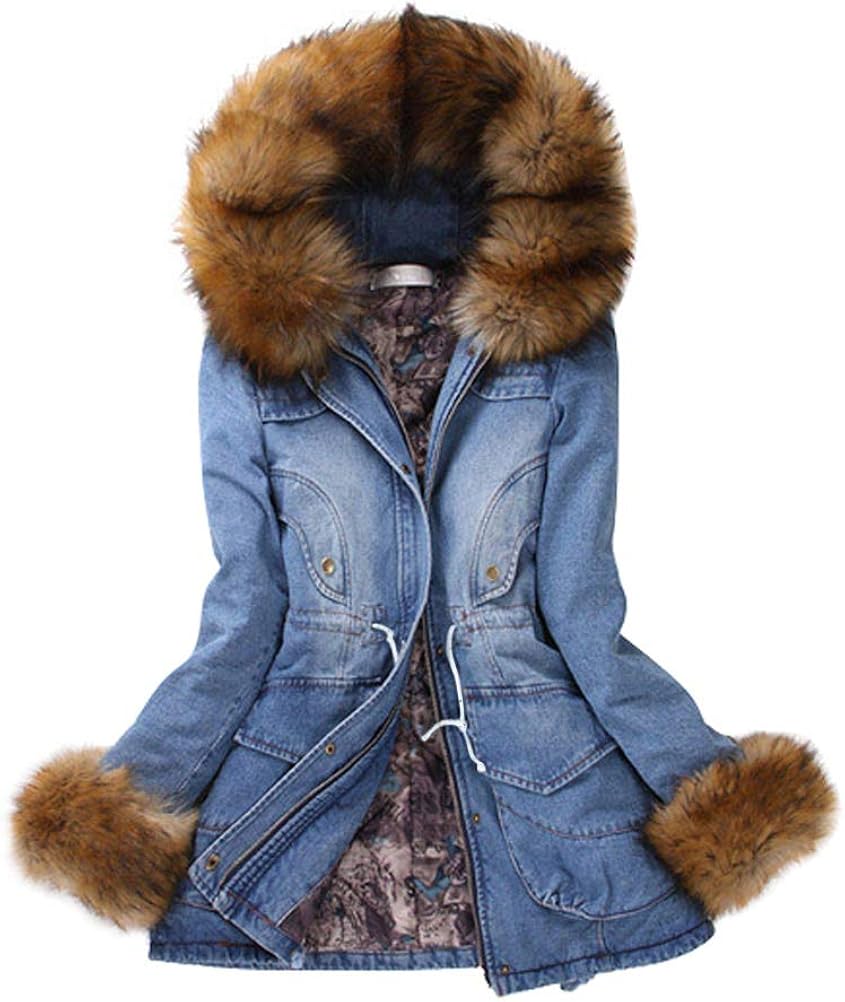 denim fur hood jacket