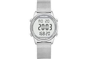 TIMEURE Women's Step Counter Pedometer Watch with Stainless Steel Bracelet, Stylish Design, No App, No Charging Needed for Step, Calorie, Distance, Alarm, Countdown Timer，TU-2401