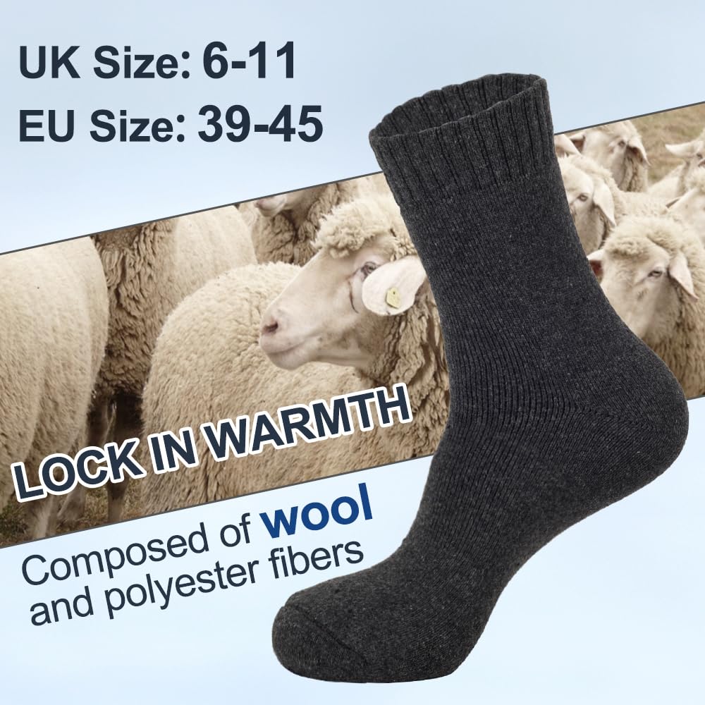 Josnown Socken Herren, 5 Paar Thermosocken WinterSocken mit Dicke Frotteesohle, Anti Schweiß, Atmungsaktives, Größe 39-45 5