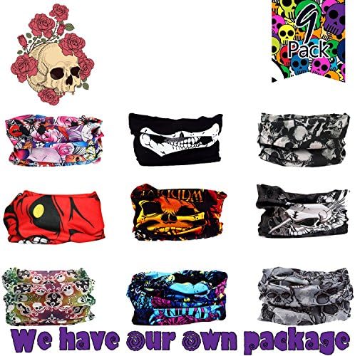 Pack of 9pcs, Outdoor Multifunctional Sports Magic Scarf, Magic Bandanas Tube, Seamless Scarf, Collars Muffler Scarf Face Mask, High Elastic Magic Headband with Uv Resistance, Headscarves, Headbands