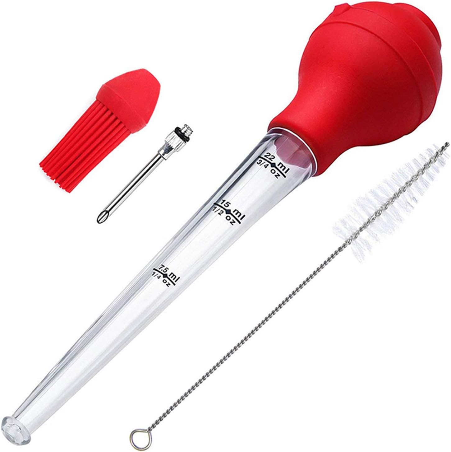 MOODCOME Turkey Baster Syringe Cooking Sauce Oil Tube with Scale, Barbecue Pipette Including Meat Marinade Injector Needle,Cleaning Brush,Silicone Bulb