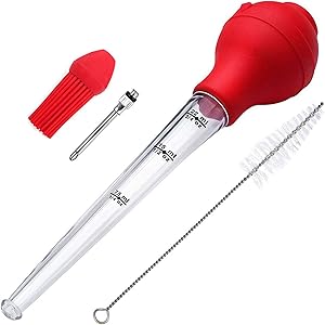 MOODCOME Turkey Baster Syringe Cooking Sauce Oil Tube with Scale, Barbecue Pipette Including Meat Marinade Injector Needle,Cleaning Brush,Silicone Bulb