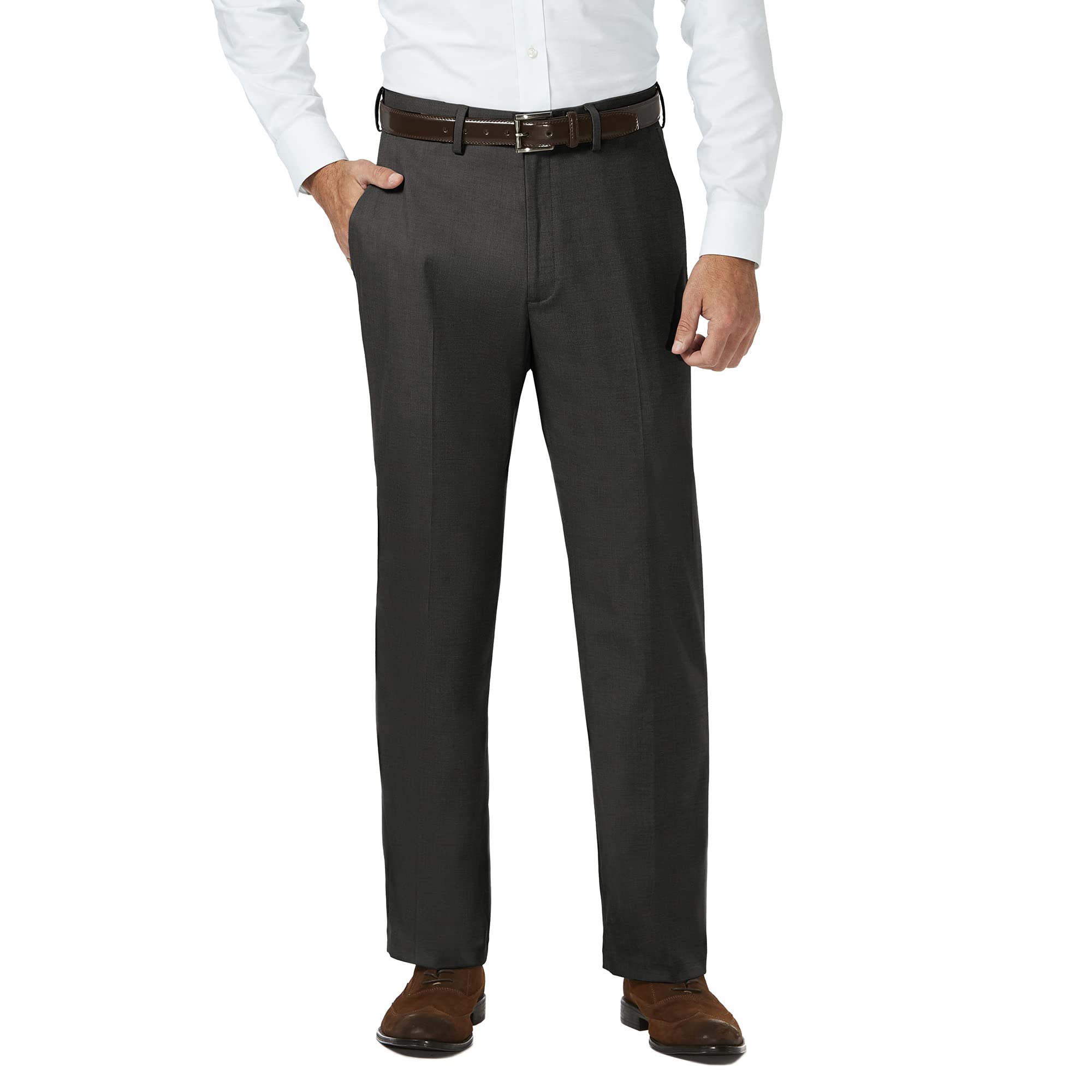 J.M. Haggar Men’s Classic Fit Flat Front Dress Pant-Regular and Big & Tall Sizes, Dk. Grey Heather, 38W x 34L