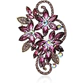YOQUCOL Vintage Red Austrian Crystal Rhinestone Flower Shape Brooch Pin for Women
