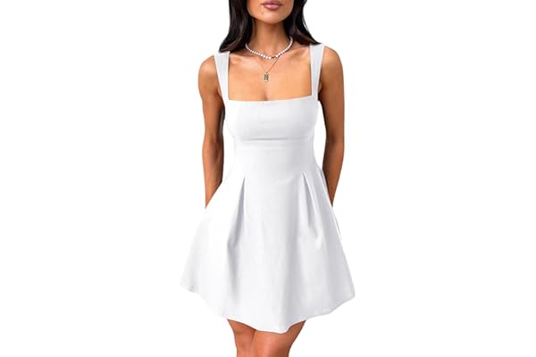 YMDUCH Women's Sexy Sleeveless Square Neck Adjustable Straps Bow Tie A-line Mini Party Club Dress