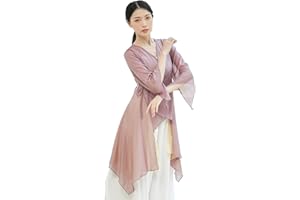 Angcoco Women's Chinese Traditional Slit Sleeves See-Through Chiffon Dance Cardigan Top
