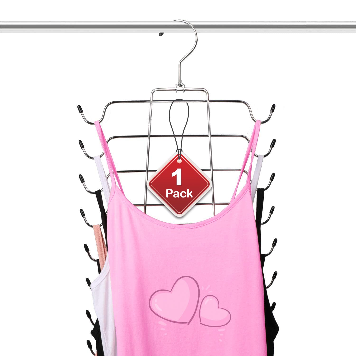 8 Tiers Foldable Bra Hanger/Camisole Hanger, Space Saving Hangers Closet Organizer for Strap Dress, Tank Top, Camisole, Bra, Pajamas, Bathing Suit, Ties and More (1 Piece)