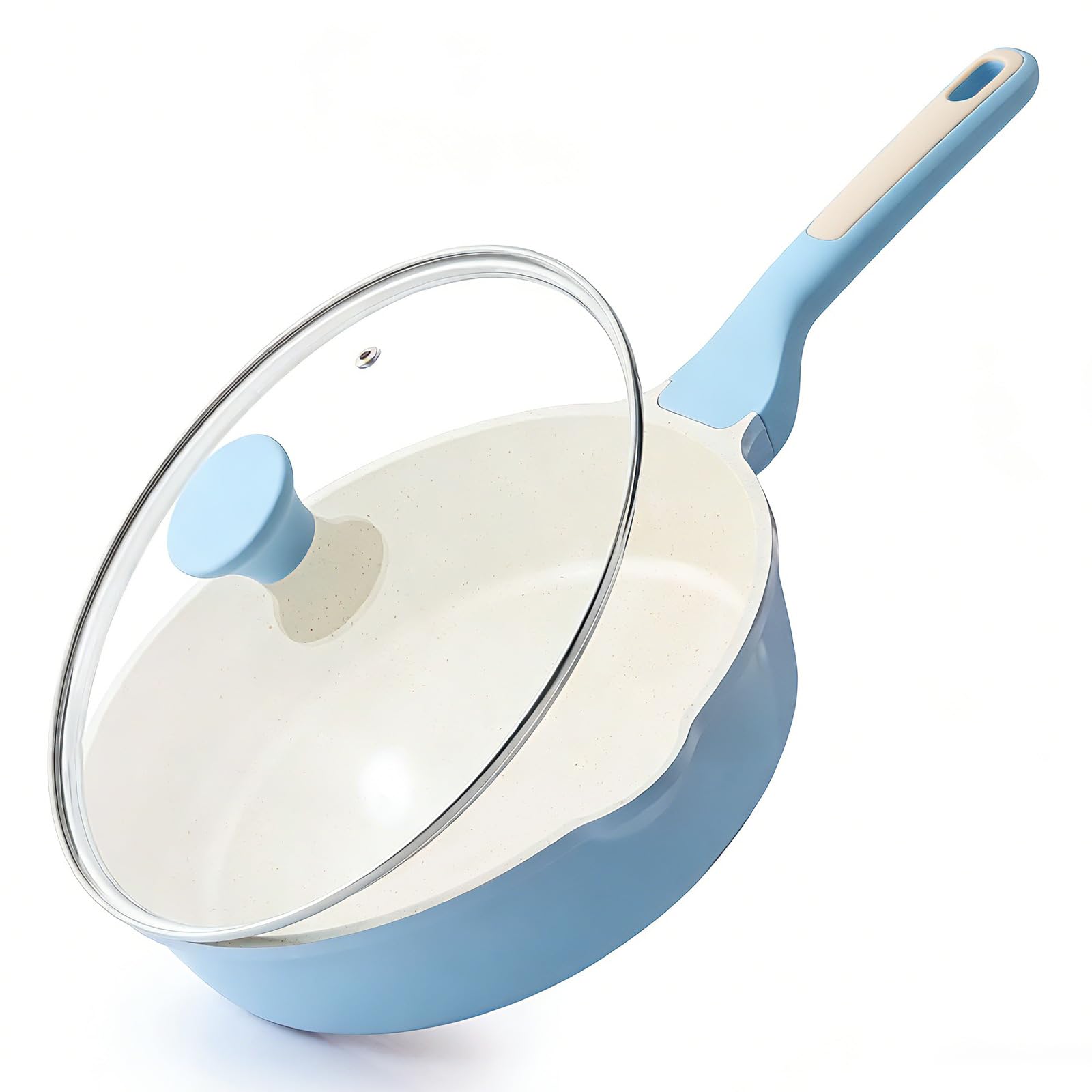 SENSARTE Nonstick Ceramic Saute Pan 10-inch, 3.5QT Nonstick Skillet, Non Toxic Deep Frying Pan with Lid, Stay-cool Handle, Healthy Cooking Pot, Induction Compatible, Blue Image
