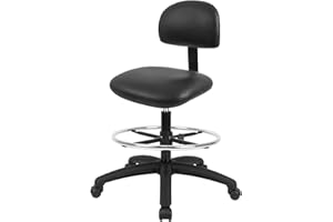 Chair Master FSS Series Square seat Tall (24"-34") seat Height Chair. Vinyl-for Office, Garage, Desk, Shop, Computer, Doctor, Medical, Easy to Clean! 18" Footring (Black, Tall, _Standard Casters)