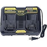 DCB102BP 2-Ports Battery Charger Replace for 12V/20V MAX Jobsite Charging Station DCB102 DCB101 DCB105 DCB112 DCB107 Lithium Battery DCB200 DCB203 DCB204 DCB606 Power Tools
