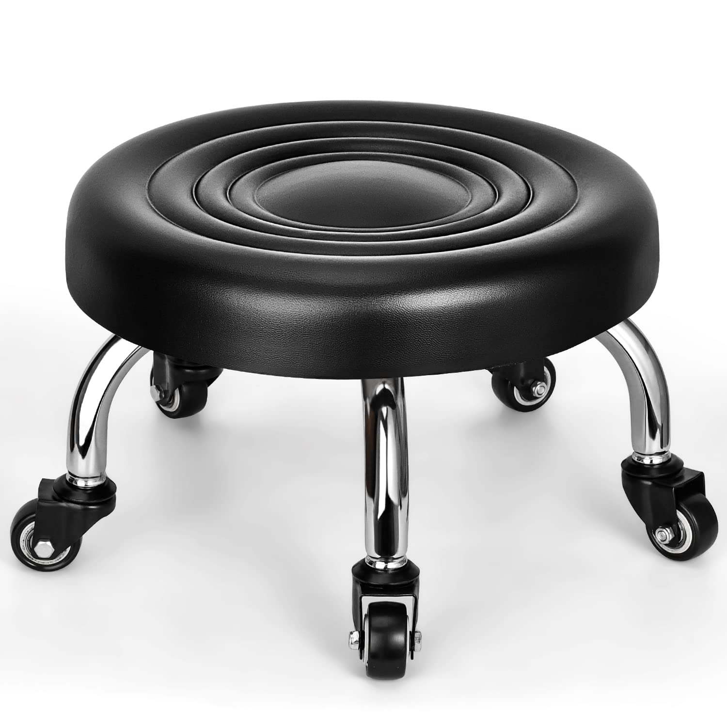 Photo 1 of FLOLXNB Low Rolling Stool, Low Stool with Wheels, PU Leather Low Roller Seat Stool Chair, Rolling Seat Stool for Home Office Garage Shop (Style 2)