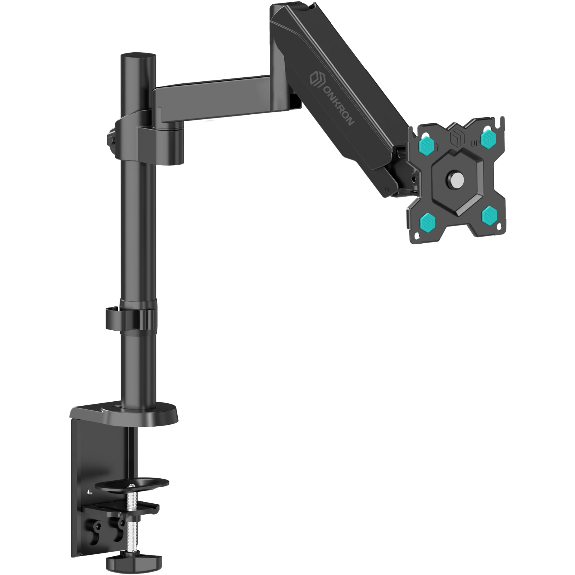 ONKRON Single Monitor Arm for 13 – 34 Inch Screens, Full Motion Monitor Arm Desk Mount up to 8 kg, PC Screen Stand VESA 75x75-100x100, Gas Spring Computer Screen Stand, Clamp & Grommet Black G70-B