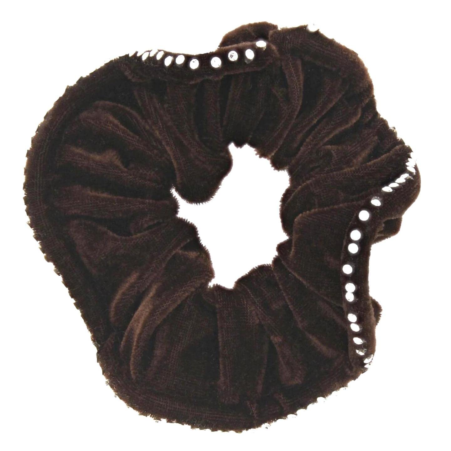 Topkids Accessories Large Luxury Velvet Scrunchie Diamante Stone Edged Sparkly Crystal Scrunchie Luxury Hair Bobbles Hair Scrunchies For Girls, Women, Ladies (Brown)