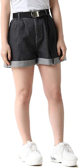 Amazon パンツ ショートパンツ デニム 白 ブルー レディース ハイウエスト ベルト付き Honeys ハニーズ ベルト付ショートパンツ ショートパンツ 通販