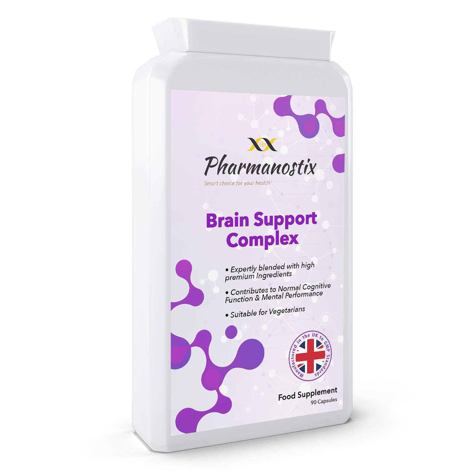 Brain Support Complex Supplement - 90 Capsules- Includes Vitamin C, E & Zinc, Ginkgo Biloba, Choline Bitartrate, Betaine, L-Carnitine, Lecithin & Minerals - UK Manufactured