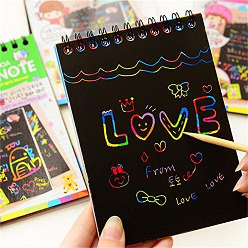 3Pack Scratch Art Rainbow Mini Notes Scratch Magic Notes With Wooden Stylus.Rainbow Scratch Paper.Perfect Gift for Girls or Boys, Travel Activity for Airplane or Car
