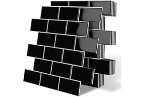 Tiwoos 10 Black Peel and Stick Backsplash Tiles for Kitchen Self Adhesive Wall Subway Tile (30.5cm×30.5cm)