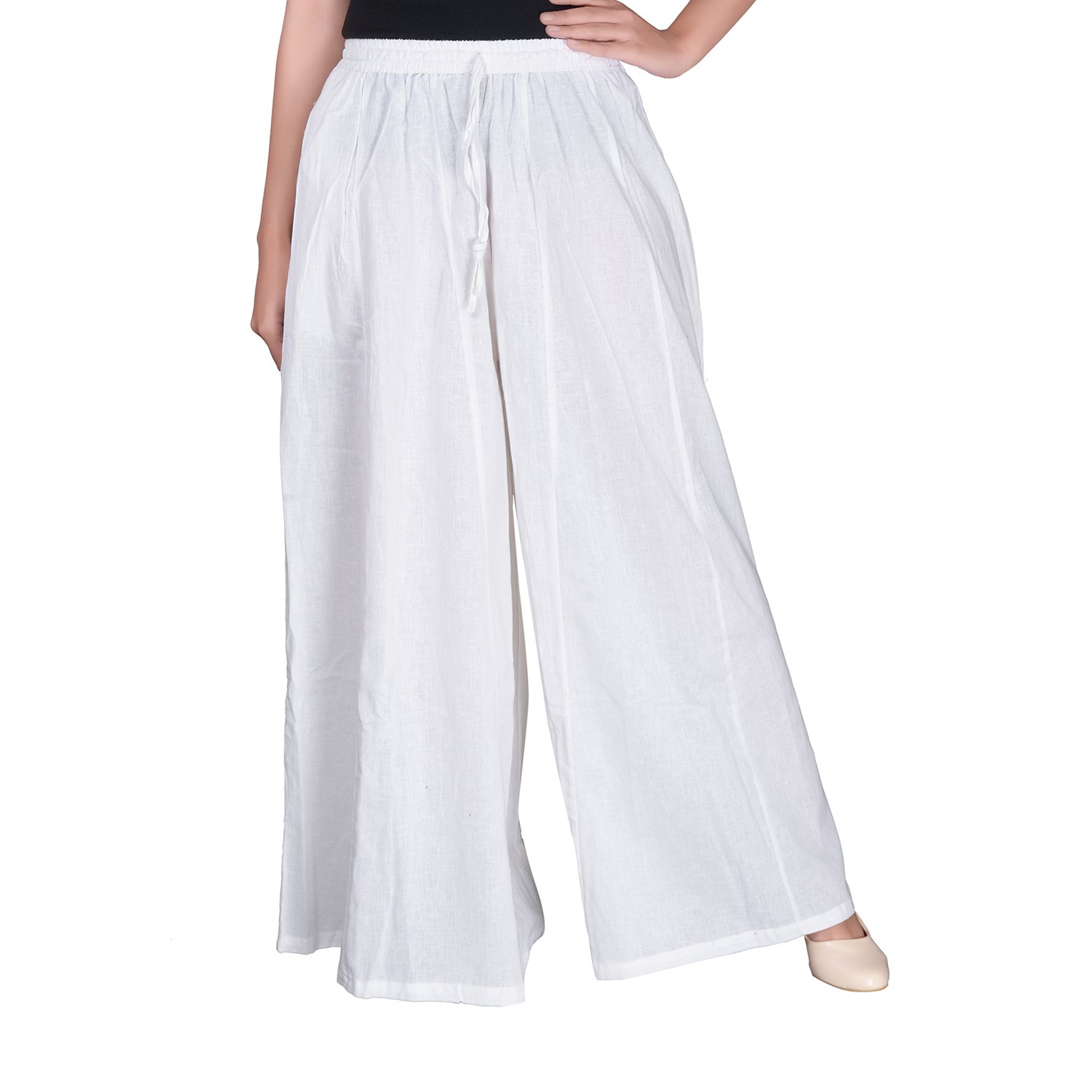 bottom line women's cotton palazzo pants (free size,white)