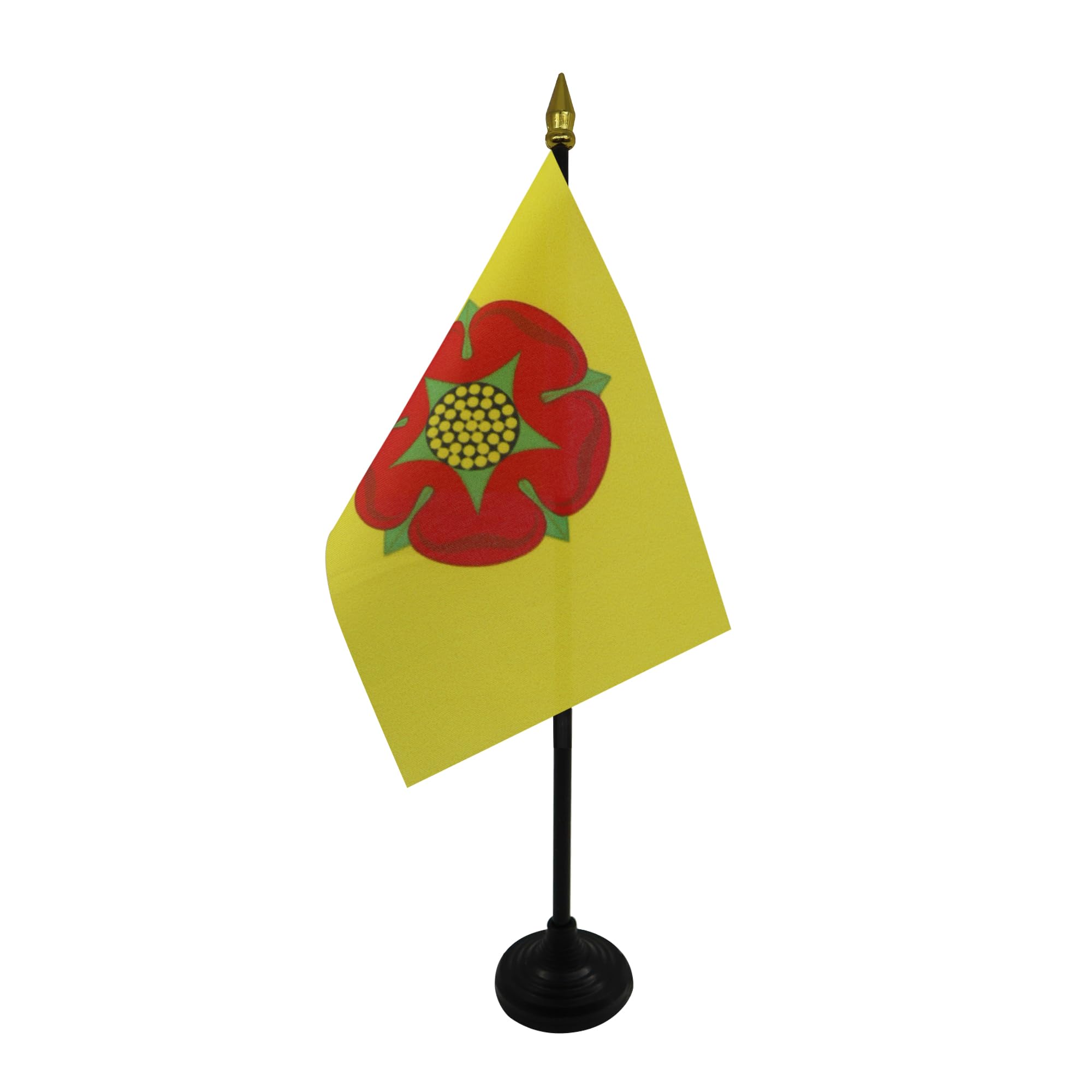 AZ FLAG - Lancashire New county Table Flag 4'' x 6'' - Lancashire New county Mini Desk Flag 100% Polyester 15 x 10 cm - Office Mini Banner with 10'' Pole - Golden Spear
