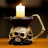 Halloween Skull Candle Holder Skeleton Candelabra Gothic Candlestick Holder | Creepy Spooky Single Wick Candle Pedestal Retro Human Skull Head Tea Light Holders Skull Votive Holder