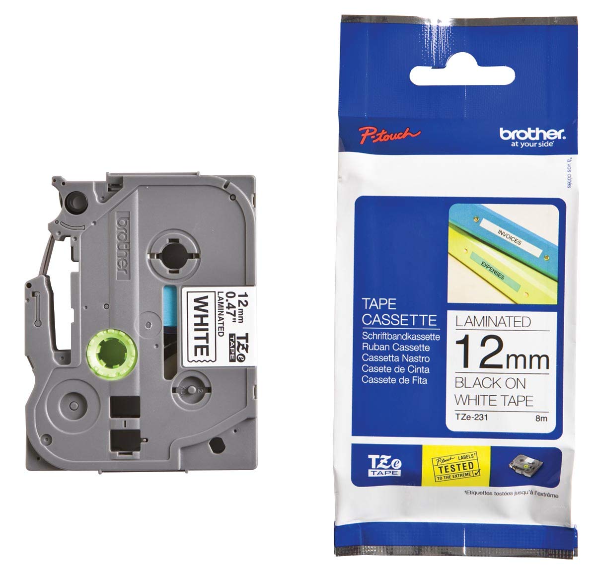 Brother TZe231 TZ Labelling Tape (TZ, Black on White, Inkjet, Gloss, GL-100, PT-1000, PT-1000BM, PT-1010, PT-1010B, PT-1010NB, PT-1010R, PT-1010S, PT-1090, PT-1090BK, etc.), 8 m