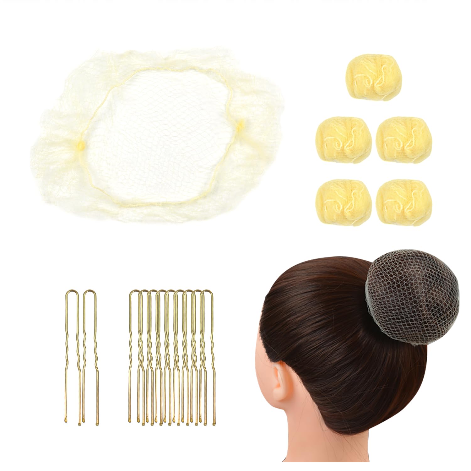 50 Pcs Invisible Hair Nets with 40 Pcs U Shaped Hair Pins for Women Hair Bun (Blonde)
