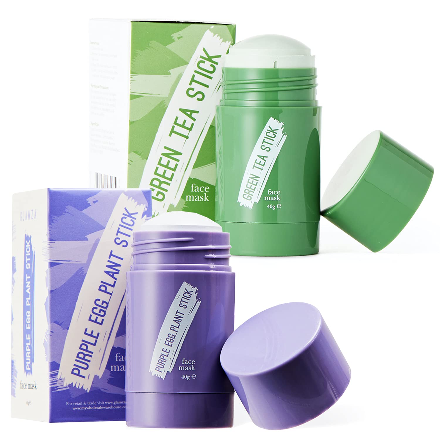 Green Tea Face Mask & Egg Plant Face Mask GLAMZA® Purifying Green Mask Stick & Eggplant Mask Stick for Deep Cleansing Blackhead Control