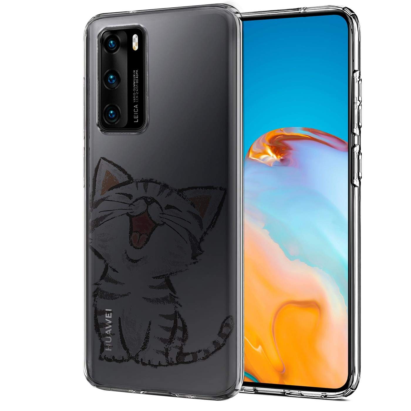 Verco Mobile Phone Case for P40 Case, Premium Pattern Mobile Phone Cover for Huawei P40, Soft Flexible TPU Case, Cat Motif