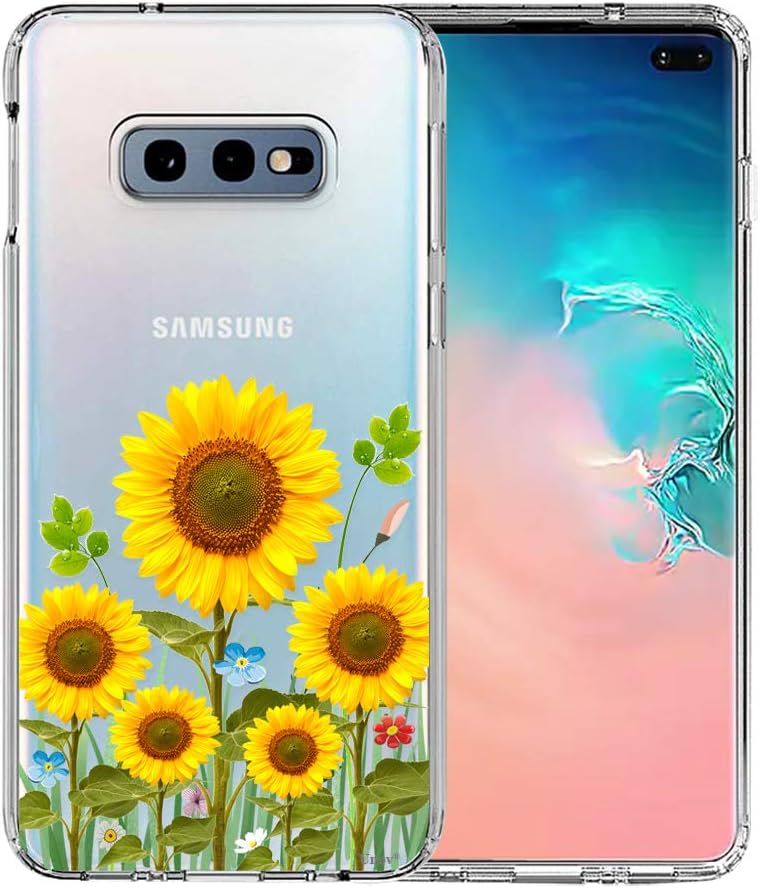 Galaxy S10e Case, Unov Clear with Design Soft TPU Shock Absorption Slim Embossed Flower Pattern Protective Back Cover for Samsung Galaxy S10e 5.8in (Sunflower Blossom)