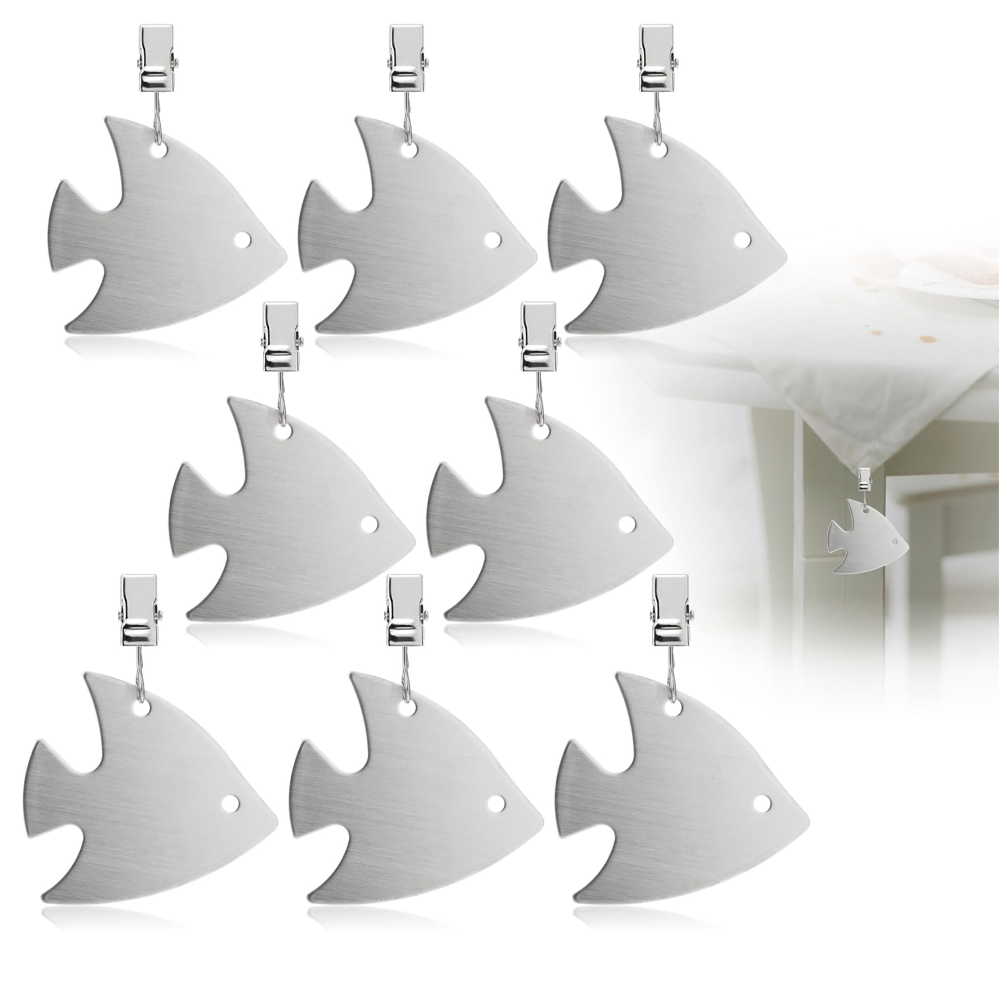 com-four® 8x Stainless Steel Tablecloth Weights - Fish Motif - 40g Each - Tablecloth Clamps