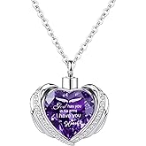InfuMemo Cremation Jewelry Angel Wing Heart Urn Pendant Necklaces for Women Crystal Heart Urn Necklace with Mini Keepsake Urn Memorial Ash Jewelry