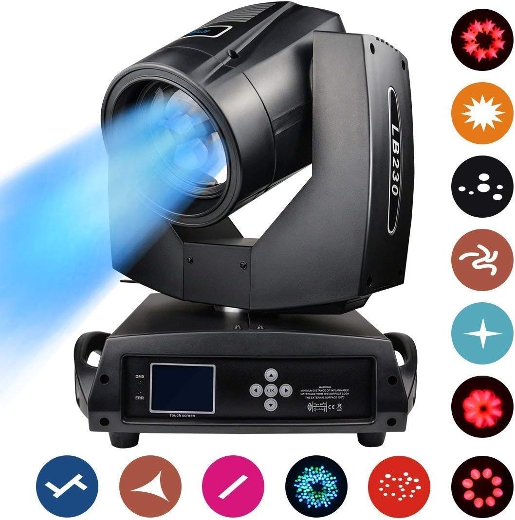 HWZSZSH Professional Stage Lighting Moving Head AC100~240V Spot Beam with Zoom 17 Gobos Lights 7R 230W Lens DMX512 Master-Slave DJ Strobe Effects Projection for Large Concert Big Events