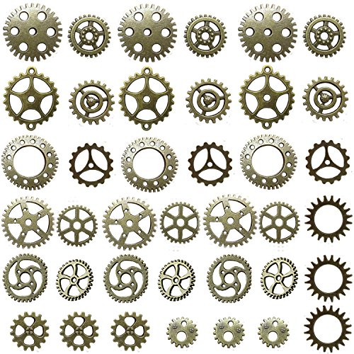 Miraclekoo Antique Bronze Steampunk Gears Crafting Charms Clock Watch Wheel Gear Pendant Charms ,39 Pcs
