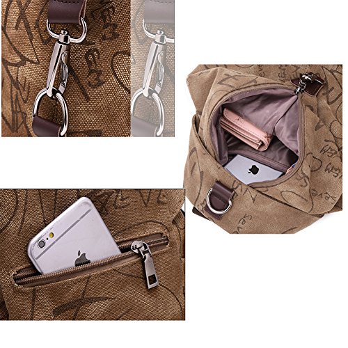 MiCoolker Canvas Backpack Sports Shoulders Bag Classic Vintage Student Satchel Bookbags Casual Travel Rucksack Shopping Daypack Brown - Thumbnail 3