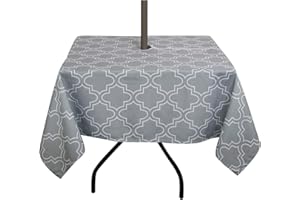 ColorBird Elegant Moroccan Outdoor Tablecloth Waterproof Spillproof Polyester Fabric Table Cover with Zipper Umbrella Hole for Patio Garden Tabletop Decor (Square 60 x 60 Inch, Zippered, Grey)