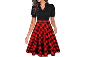 Mokayee Womens Summer Short Puff Sleeve Casual Semi-Formal Fit and Flare Church Wedding Guest Work Dresses with Pockets
