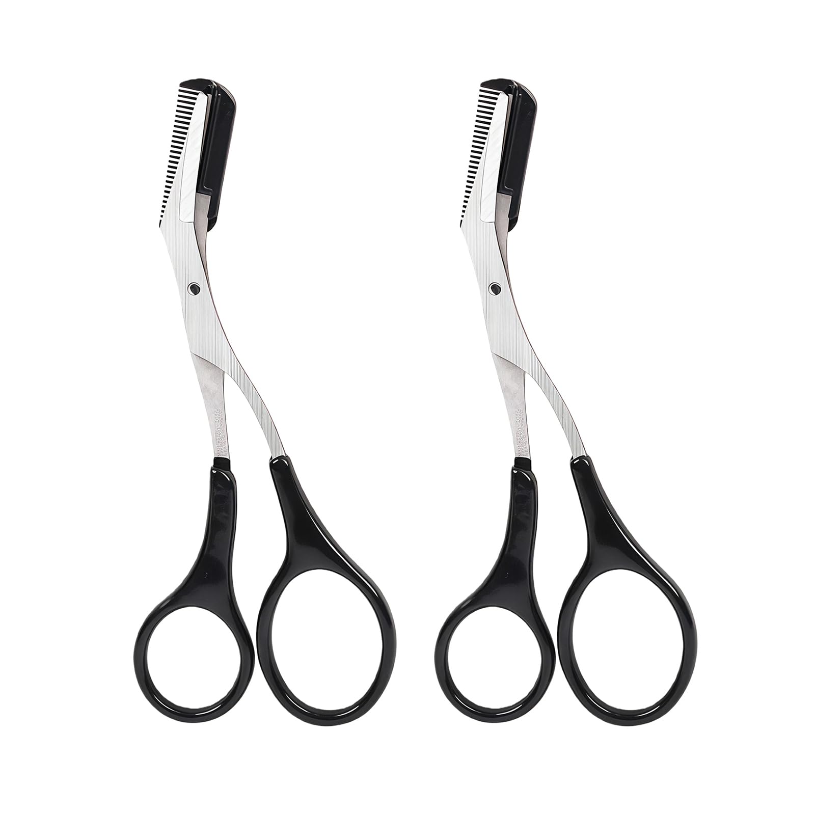 2PCS Black Eyebrow Scissors with Comb, Professional Unisex Eyebrow Trimmer Kit, Comfort Non-Slip Finger Grips, Precision Shaping Tool for Beginners & Home Grooming