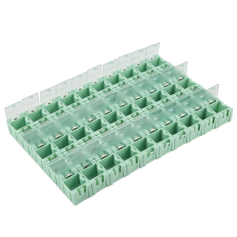 TICFOX 50Pcs SMD Box, SMT Container SMT SMD Container Box Electronic Components Mini Storage Case Green for Storing Chip Capacitors, Resistors