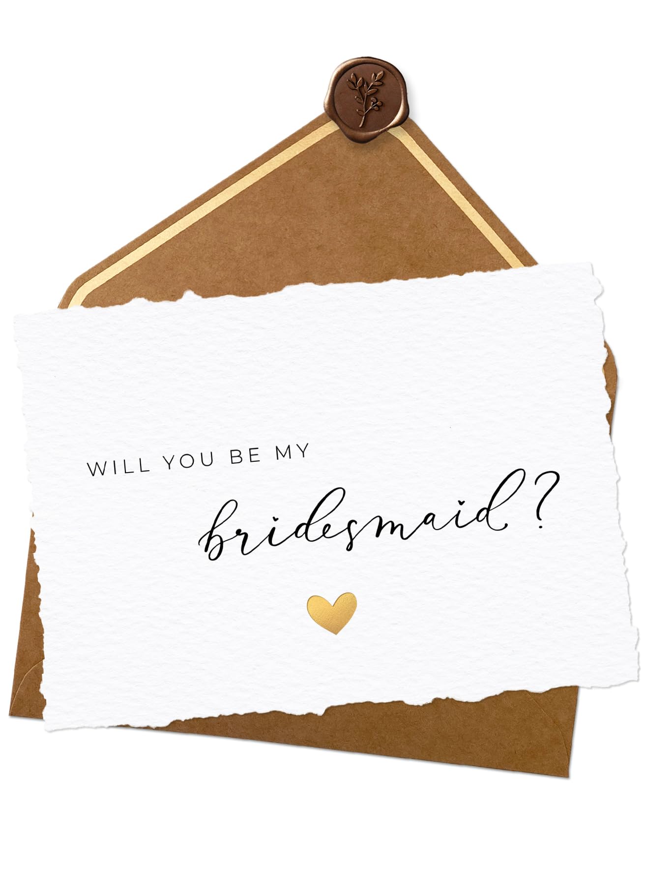 Joli Coon Will you be my bridesmaid card with envelope and wax seal - Deckled Edge Paper hand torn - Bridesmaid proposal