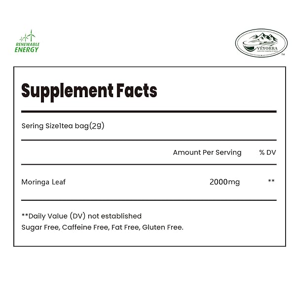 PREMIUM 110 MORINGA LEAF TEA BAGS, 100% PURE MORINGA LEAF TEA.SUPPORTS IMMUNITY, ENERGY & DIGESTION, NO SUGAR, NO CAFFEINE, NO GLUTEN, VEGAN.