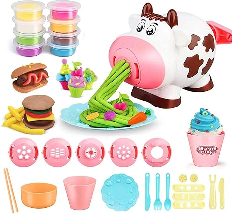 Amazon Com Evestone 25 Pcs Playdough Sets Play Dough Tools Kit Kitchen Creations Machine For Girls Boys Kids And Toddlers 8 Colors Play Dough Included Kitchen Dining