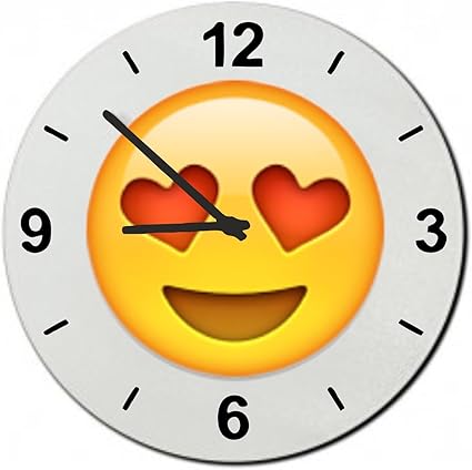 Druckerlebnis24 Glas Horloge Lachend gezicht met hartvormige ogen Wandklok  - Plankklok - Ø18- Ø20- Ø30 cm - Emoji- Smiley: Amazon.nl