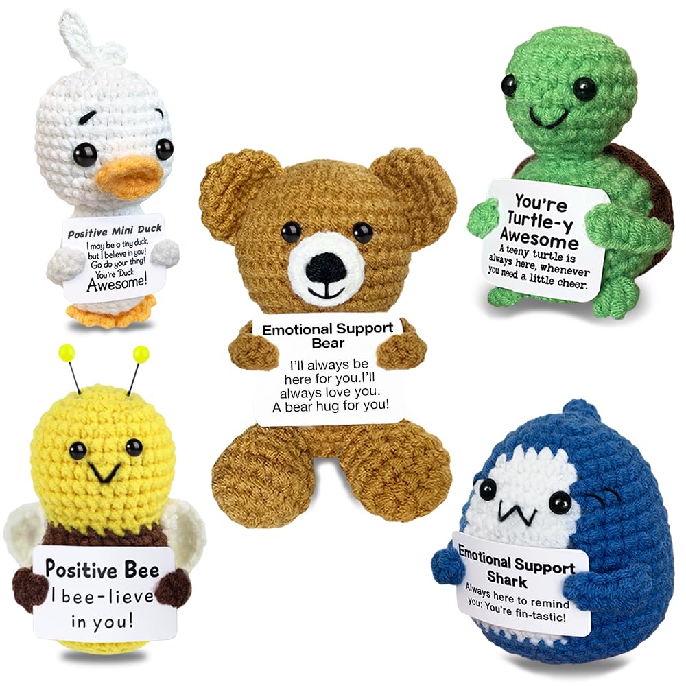 Photo 1 of Positive Crochet Animals, Emotional Support Crochet Animals Buddies, Emotional Support Plush, Mini Crocheted Stuffed Animal with Positive Messages, Encouragement Gifts for Women Men Employees Coworker