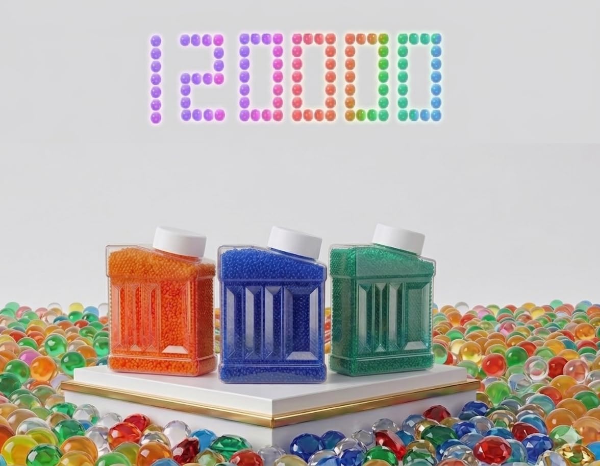 Ball Blaster Refill Ammo Bullets (7-8 mm, 3 Color Total 120 000 Pieces), Improved Elastic Structure and Vibrant Colors Non-Toxic for Ages 14 & Up Mix Color
