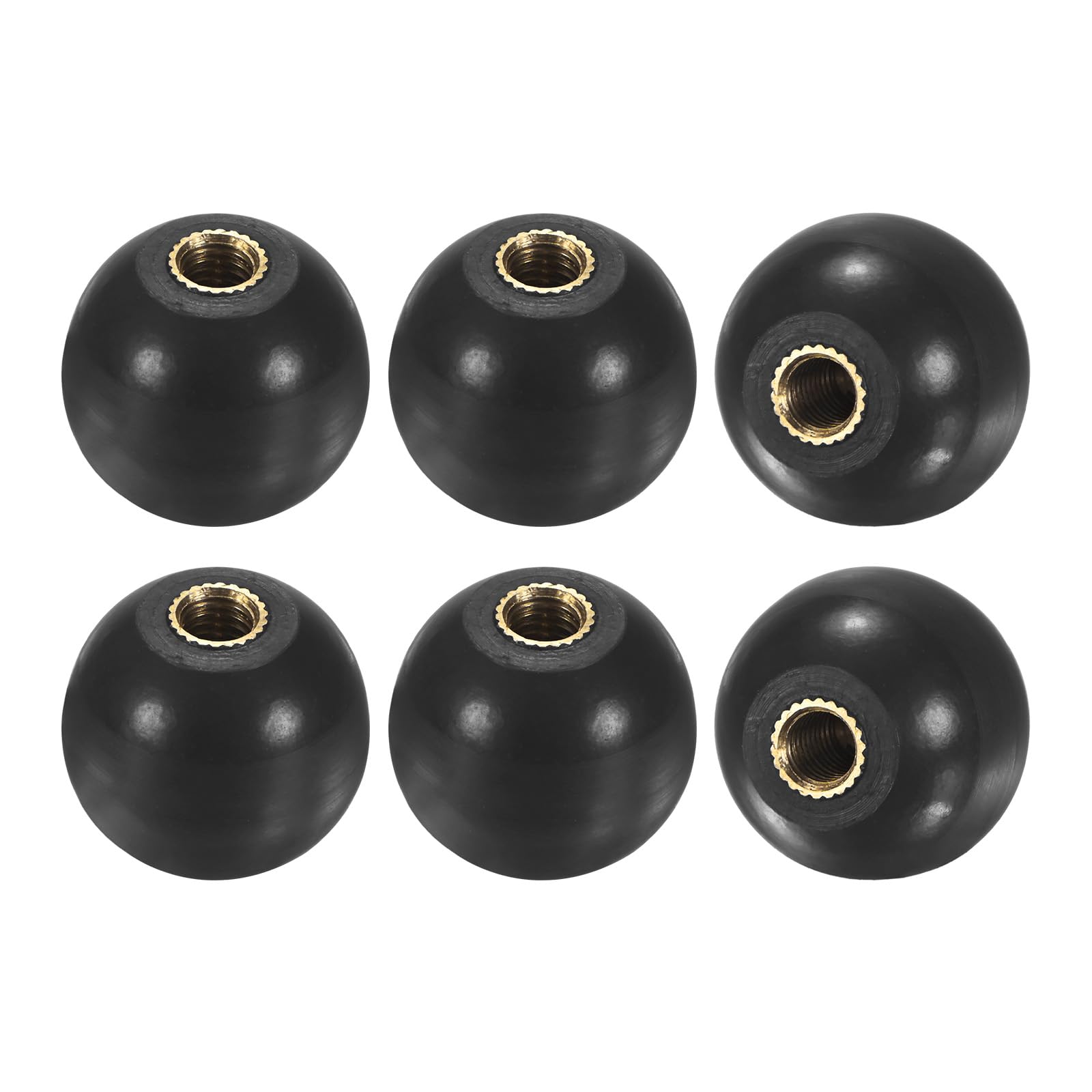 M METERXITY 6-Pack Threaded Ball Knobs, M5 Female Thread 20mm Dia. Thermoset Ball Knob for Lathe/Machine/Lawn Mowers, Round Phenolic Brass Insert Lever Handle [Black]