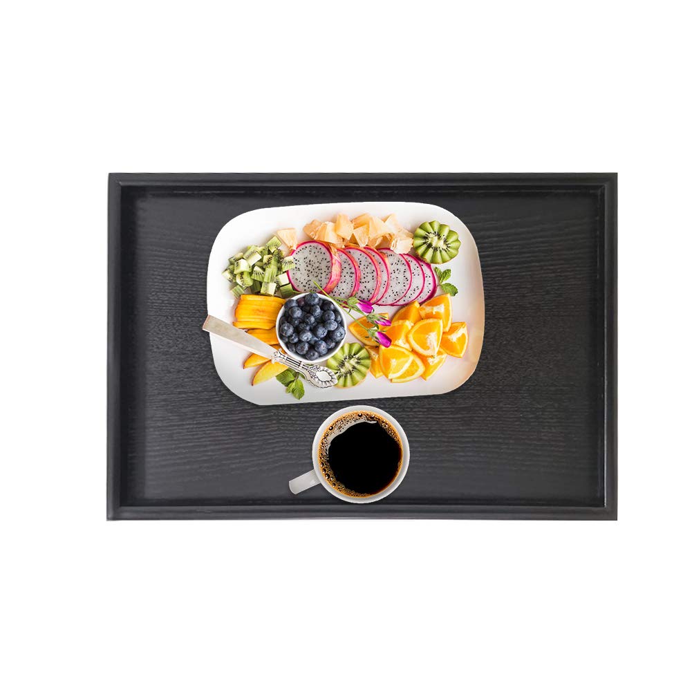 Food Tray Rectangle Solid Black Wood Tea Coffee Snack Food Meals Serving Tray Plate for Restaurant (22 * 12 * 2cm)