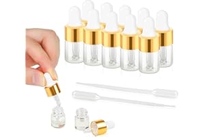 10pcs Mini Glass Dropper Bottle for Essential Oil,1ml Small Clear Sample Dropper Vails with Gold Cap,Perfume Cosmetic Liquid 