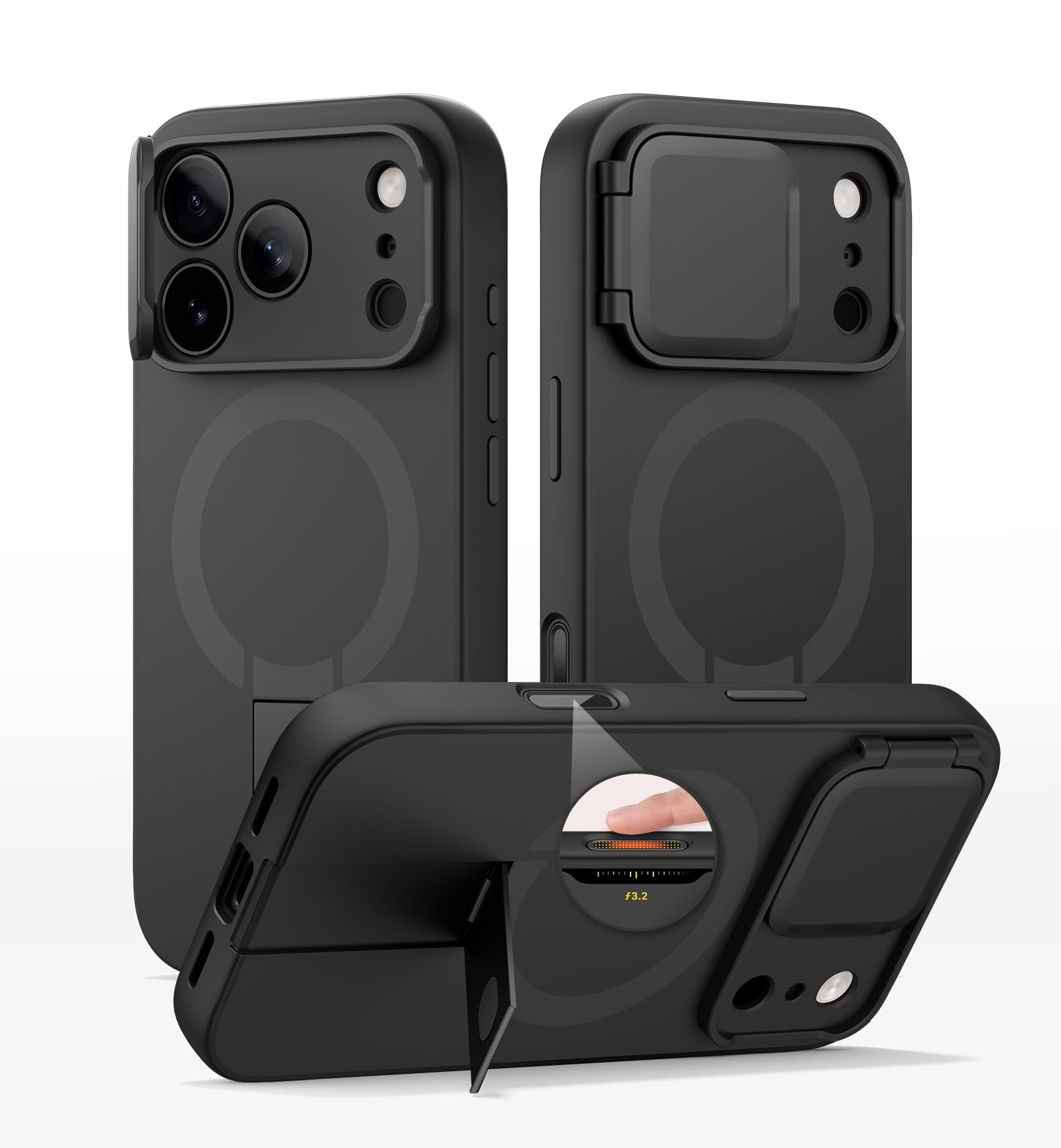 Photo 1 of ***BROKEN CAMERA COVER***
SURITCH for iPhone 17 Pro Max Case with Camera Control Cover, Camera Cover and Adjustable Kickstand, Compatible with MagSafe, Shockproof Bumper Protective Cases 6.9 Inch, Black