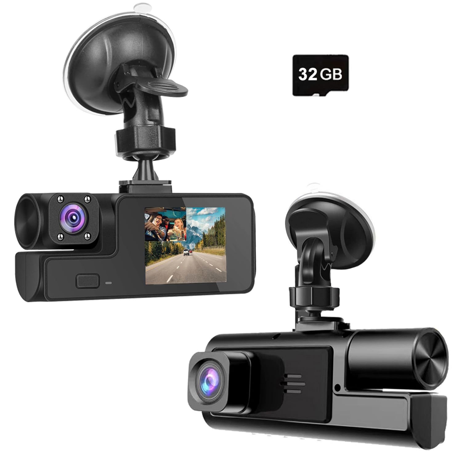 Photo 1 of 1080P Dual Dash Camera for Car Front and Inside Dashcam Car Security Video Recorder,170°Wide Angle Vehicle Cam,WDR,G-Sensor,2’’ IPS Screen,Loop Recording,Night Vision (Dual Dash Cam with 32G Card)