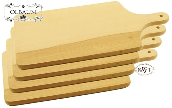 4x robuste, hochwertige Buchen-Picknick Holzbrettchen natur, mit abgerundeten Kanten, Maße viereckig je ca. 35 cm x 16 cm als